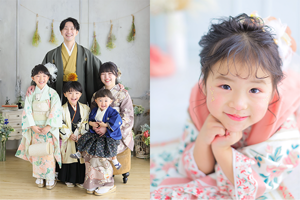 「全国こども写真スタジオ」総合ランキング3位のフォトスタジオ｜シャレニーで七五三撮影｜シャレニーの七五三写真撮影ならこんなに素敵な写真が撮れちゃいます｜七五三写真3歳女の子着物と家族写真①
